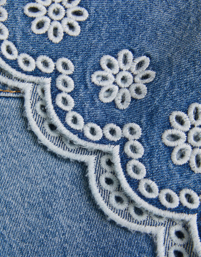 Broderie Scalloped Denim Shorts, Blue (BLUE), large