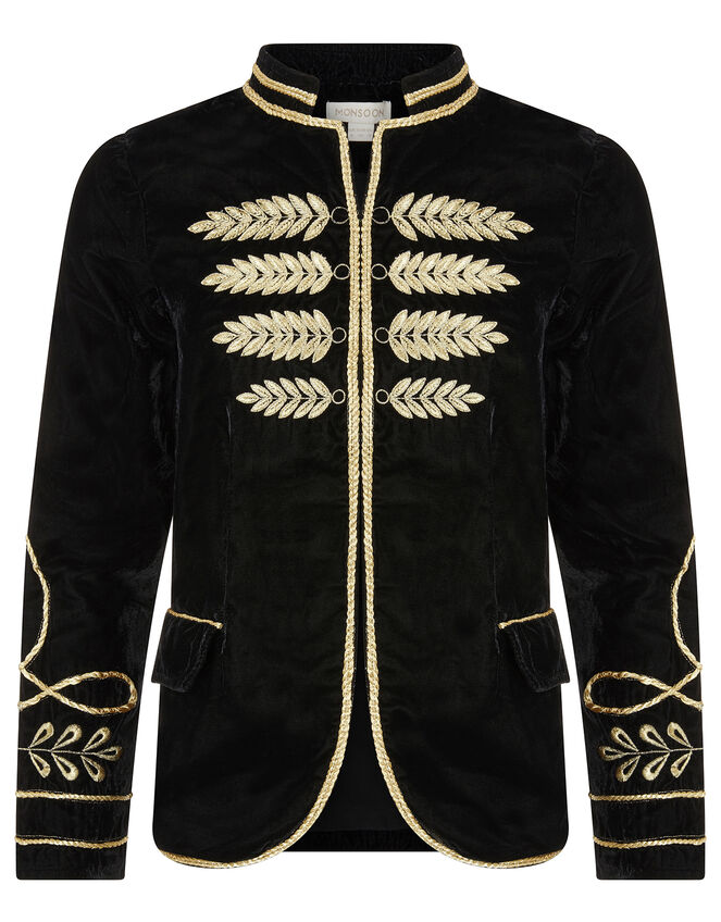 Velvet Military Jacket, Black (BLACK), large
