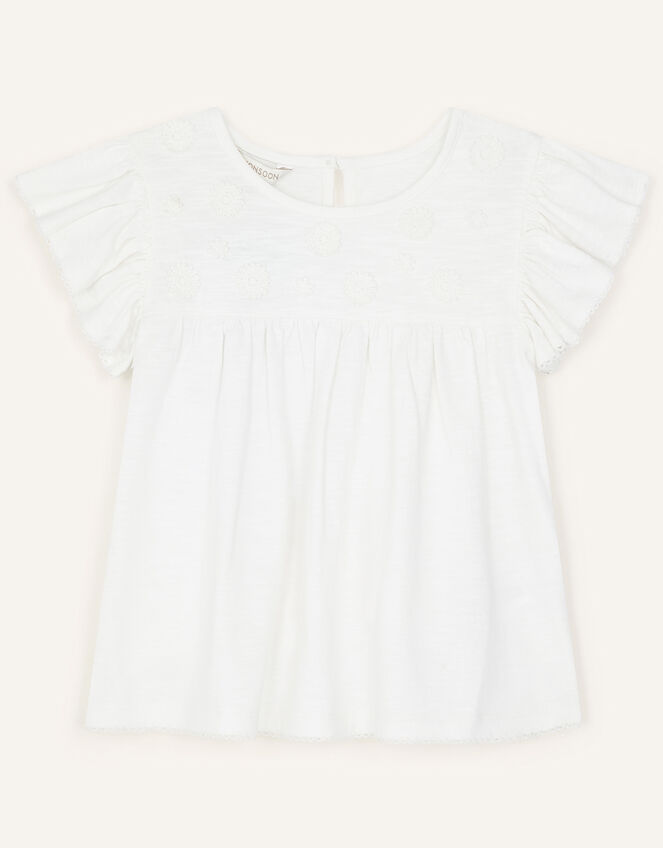 Lace Flower Jersey Top, Ivory (IVORY), large