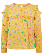Jada Heart Blouse in Pure Cotton, Yellow (MUSTARD), large