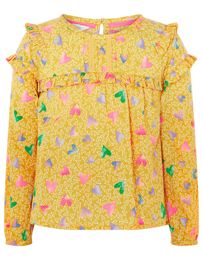 Jada Heart Blouse in Pure Cotton, Yellow (MUSTARD), large