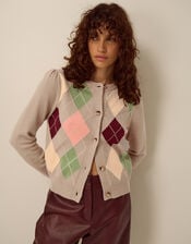 Alba Argyle Cardigan, Mink (MINK), large