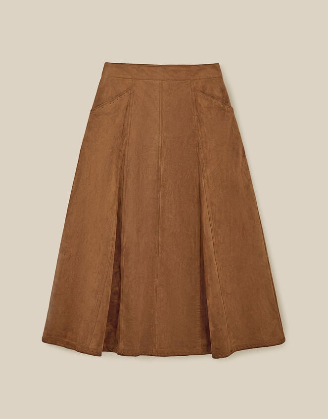 Josie Faux Suede Midi Skirt, Brown (BROWN), large