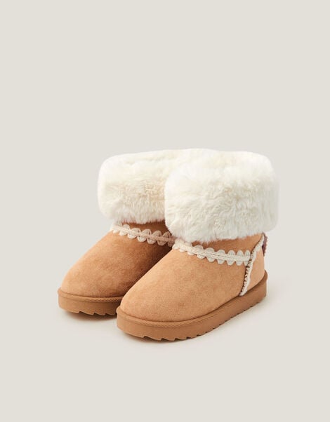Crochet Bow Fluffy Ankle Boots, Natural (NATURAL), large