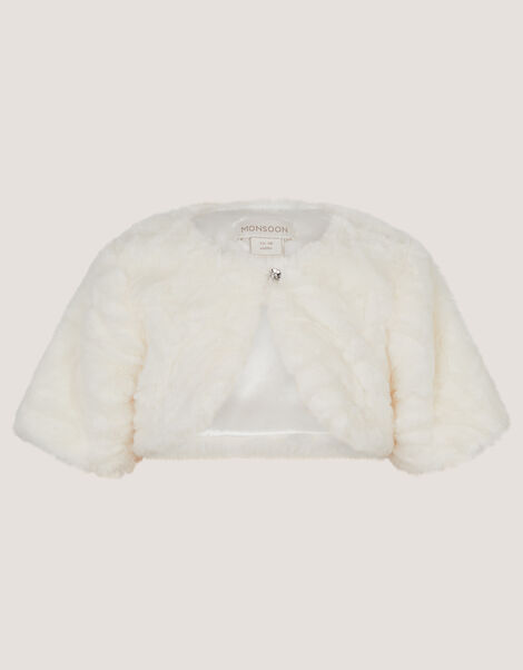 Baby Rose Faux Fur Cardigan, Ivory (IVORY), large