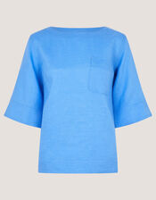 Ingrid Linen Top, Blue (BLUE), large
