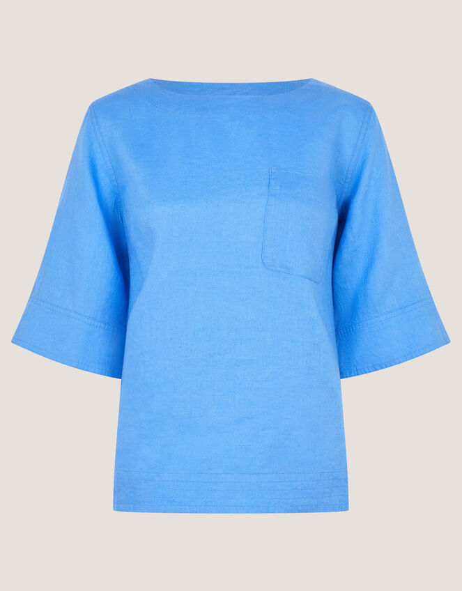 Ingrid Linen Top, Blue (BLUE), large