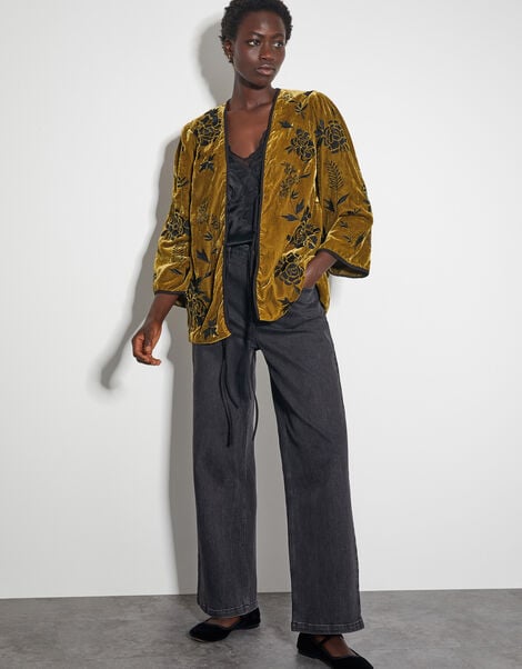 Jasmine Floral Velvet Tie Jacket, Green (OLIVE), large