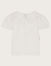 Jersey Broderie Blouse, White (WHITE), large