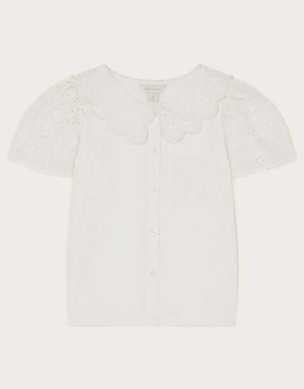Jersey Broderie Blouse, White (WHITE), large