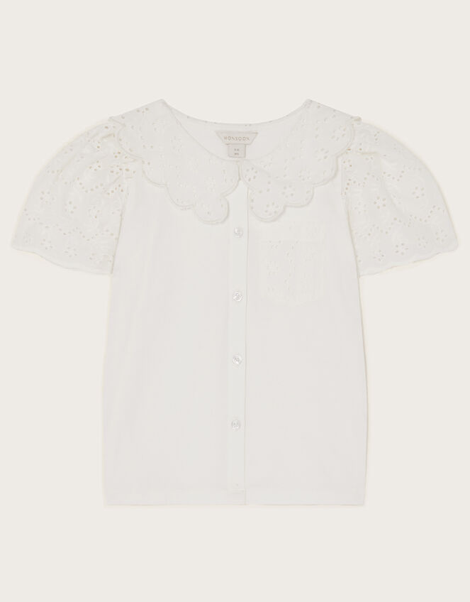 Jersey Broderie Blouse, White (WHITE), large