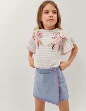 Rhinestone Scallop Denim Skort, Blue (BLUE), large