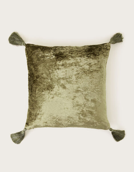 Crinkle Velvet Cushion, Green (GREEN), large