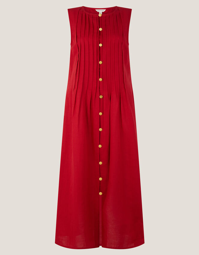Monica Linen Blend Pleated Midi Dress, Red (RED), large