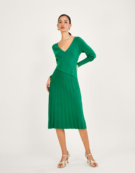 Wrap Pleated Skirt Dress with Sustainable Viscose, Green (GREEN), large