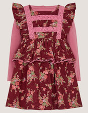 Baby Top & Floral Corduroy Dress Set, Red (BURGUNDY), large