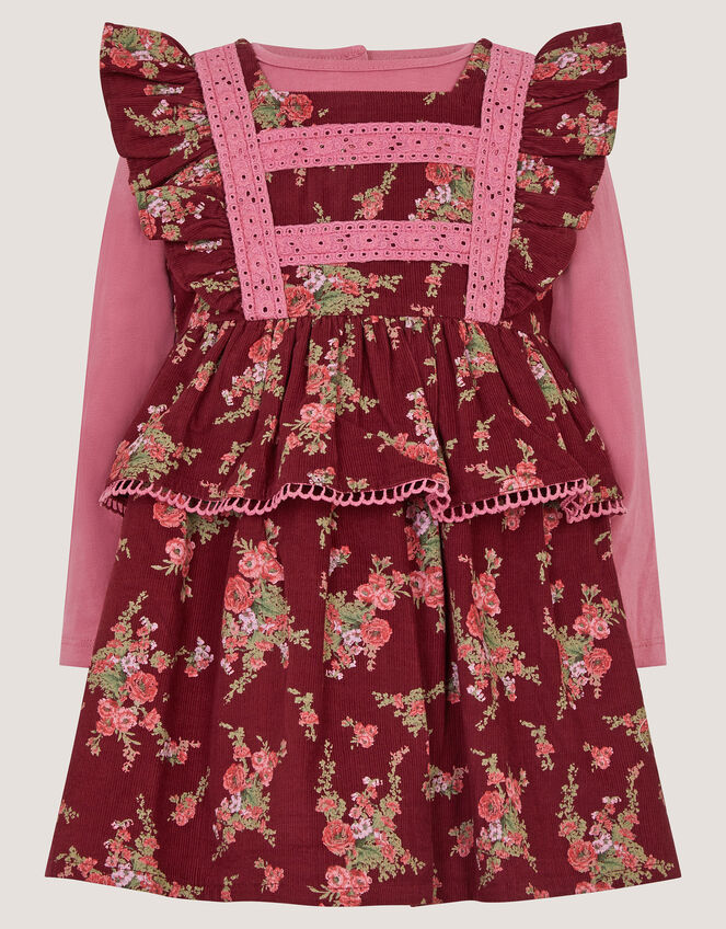 Baby Top & Floral Corduroy Dress Set, Red (BURGUNDY), large