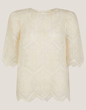 Clara Sheer Embroidered Top, Ivory (IVORY), large
