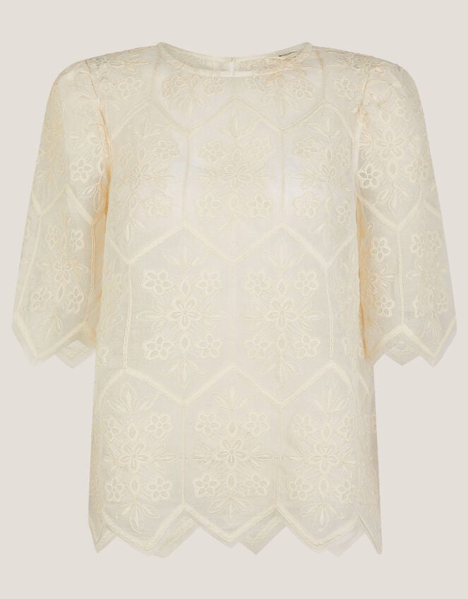 Clara Sheer Embroidered Top, Ivory (IVORY), large