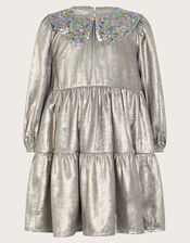 Shimmer Collar Dress, Grey (GREY), large