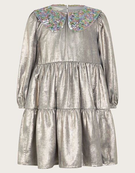 Shimmer Collar Dress, Grey (GREY), large