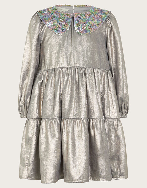 Shimmer Collar Dress, Grey (GREY), large