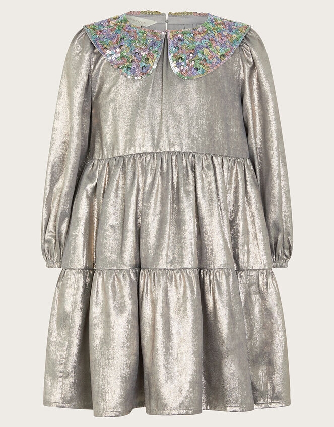 Shimmer Collar Dress, Grey (GREY), large
