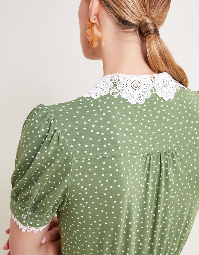 Clea Spot Jersey Midi Dress, Green (GREEN), large