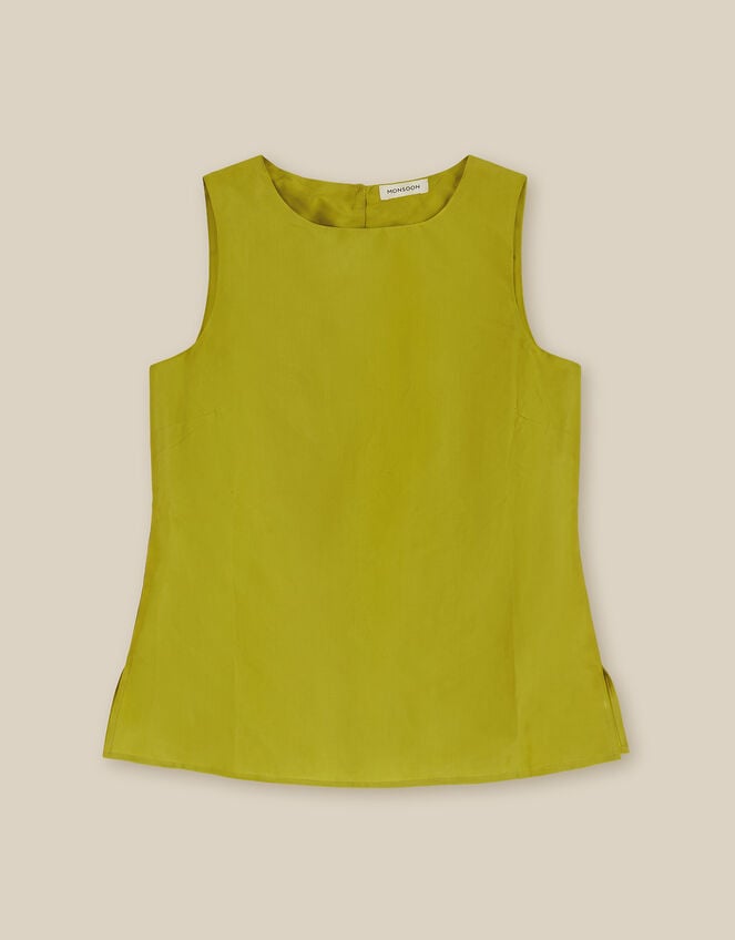 Tansy Sleeveless Taffeta Top, Green (LIME), large