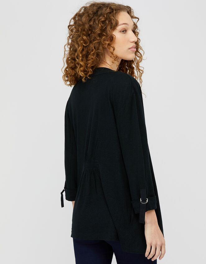 Callie Waterfall Cardigan in Linen Blend, Black (BLACK), large