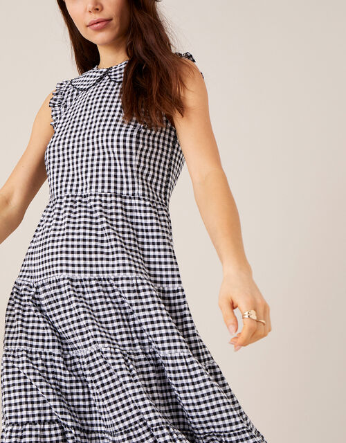 Collared Gingham Dress in Organic Cotton Black | Casual & Day Dresses | Monsoon Global.