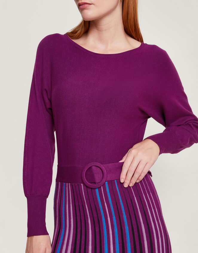 Slash Neck Pleated Skirt Dress with LENZING™ ECOVERO™, Purple (PURPLE), large