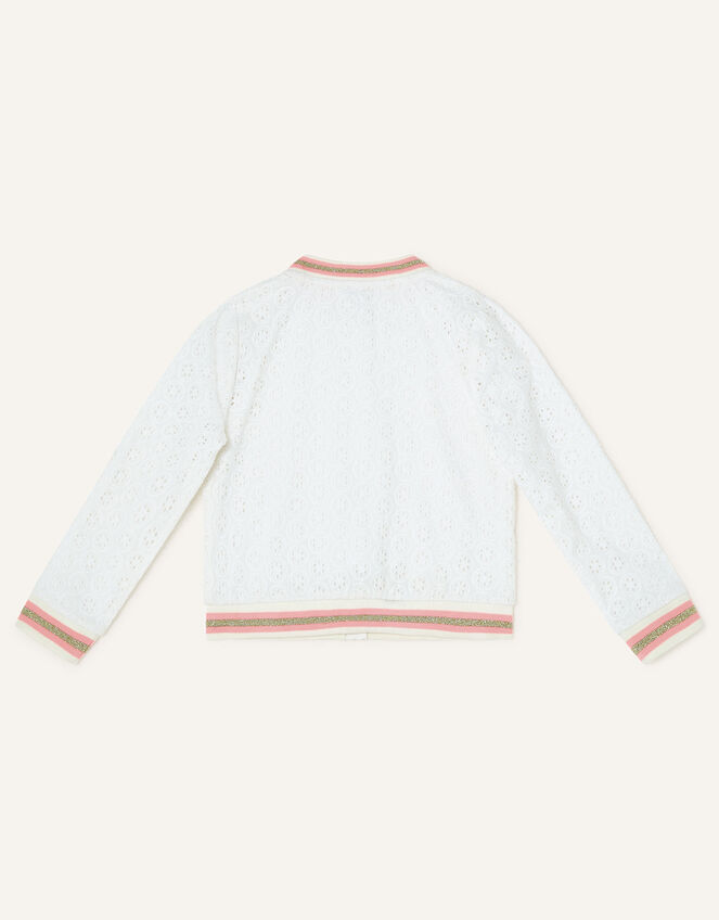 Broderie Bomber Jacket in Sustainable Cotton, White (WHITE), large