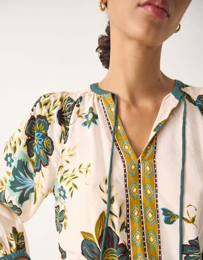 Zenya Floral Print Blouse, Green (GREEN), large