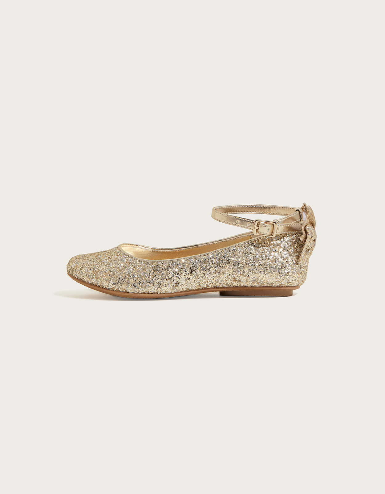 Glitter Bow Ballerina Flats Gold Girls Flat Shoes Monsoon Global