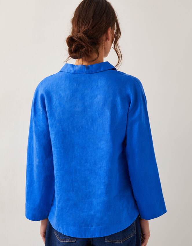 Clover Linen Button Blouse, Blue (BLUE), large