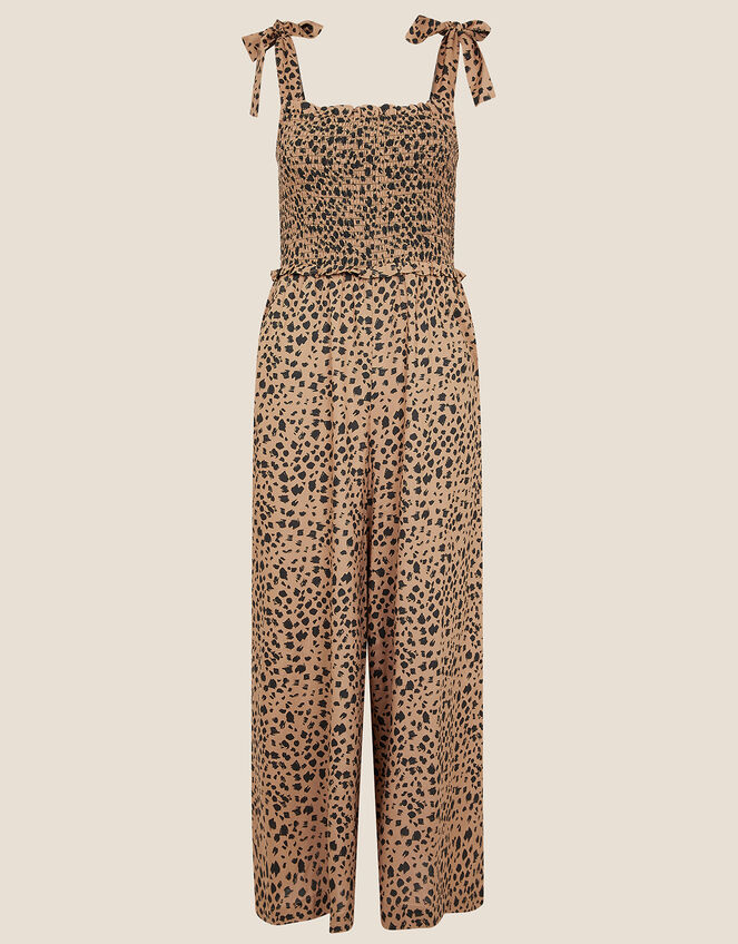 Animal Print Shirred Jumpsuit, Natural (NATURAL), large