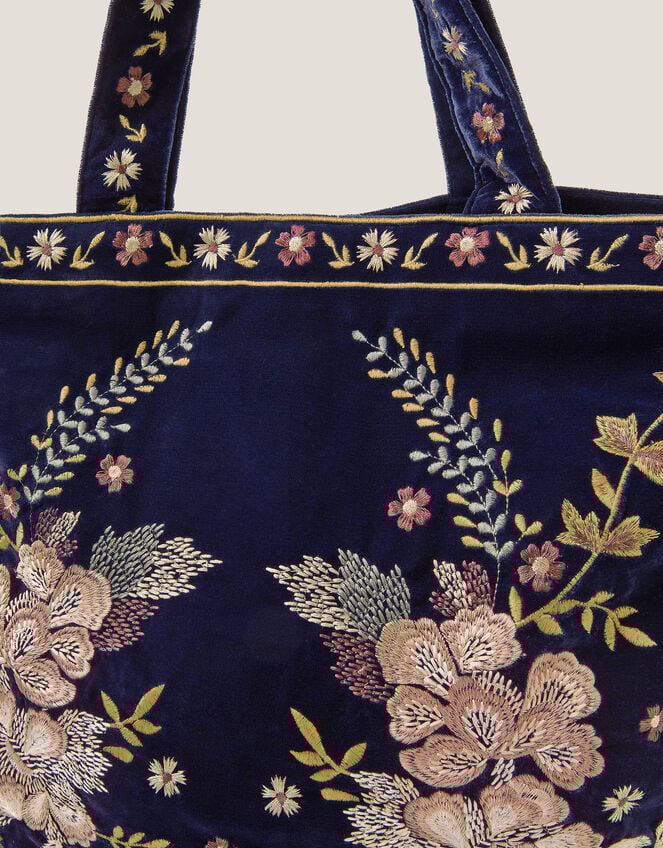 Fallon Floral Embroidered Velvet Tote Bag, , large