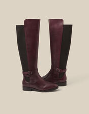 Milly Leather Knee High Boots , Red (BURGUNDY), large