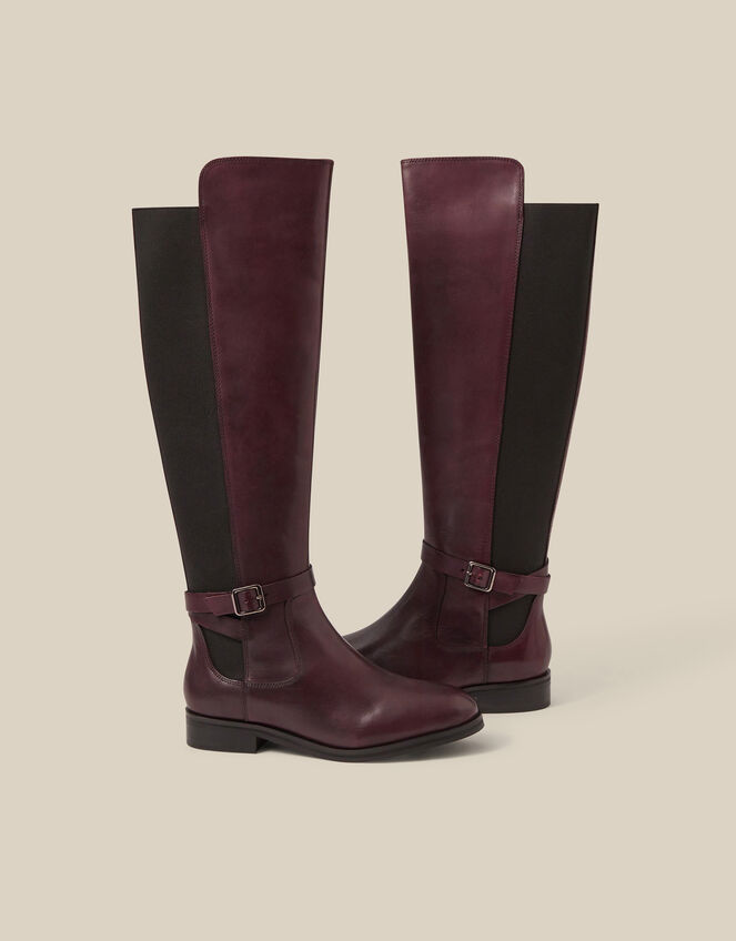 Milly Leather Knee High Boots , Red (BURGUNDY), large