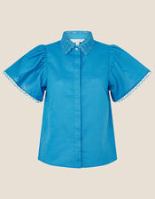Lace Collar Shirt in Linen Blend, Blue (BLUE), large