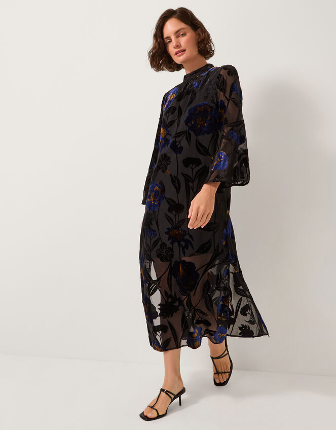 Giselle Sheer Floral Devoré Midi Dress, Blue (MIDNIGHT), large