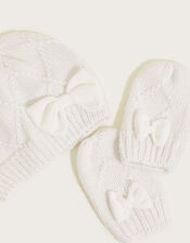 Baby Sparkle Beanie and Mitten Set, Ivory (IVORY), large
