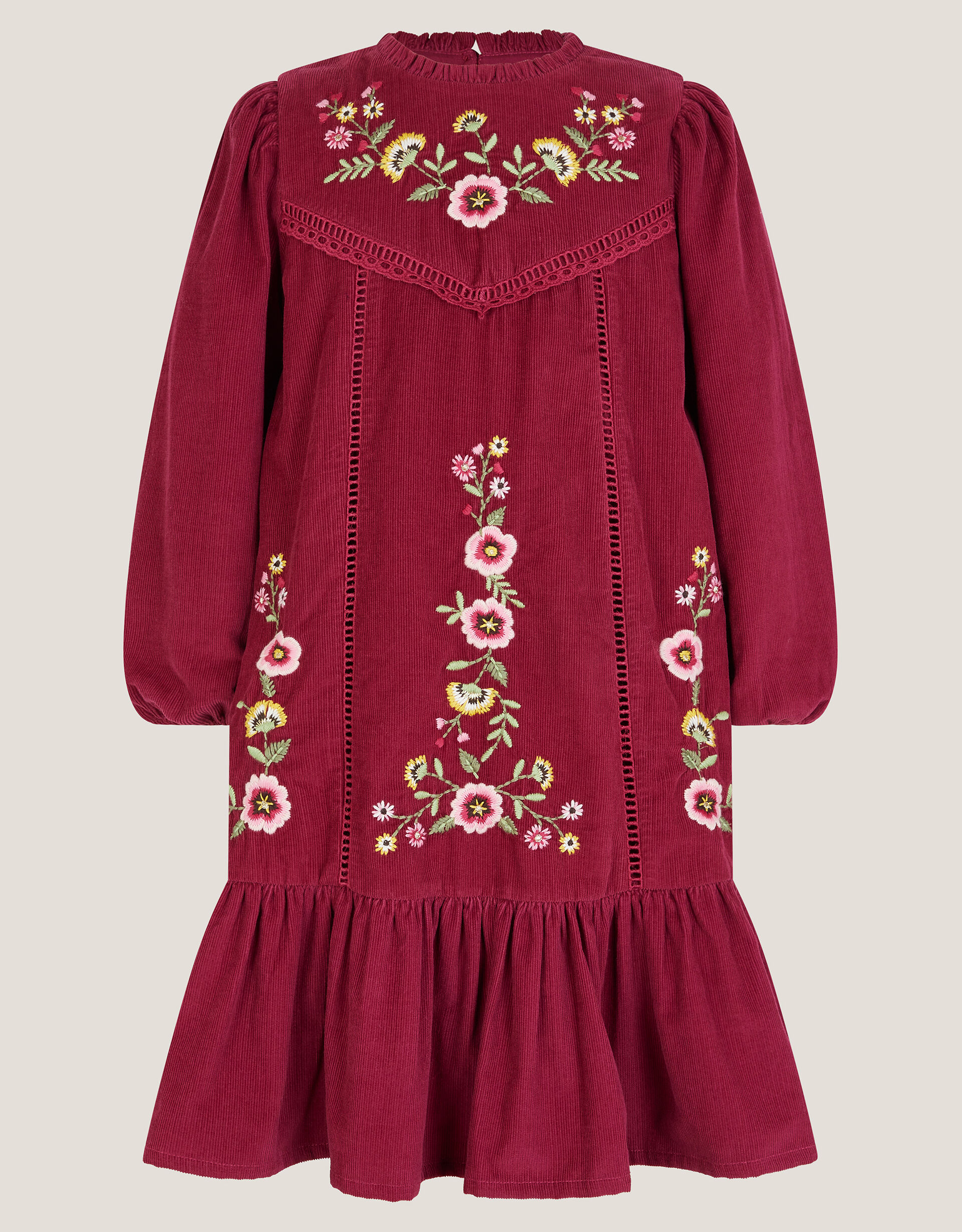 Embroidered Corduroy Tunic Dress Pink