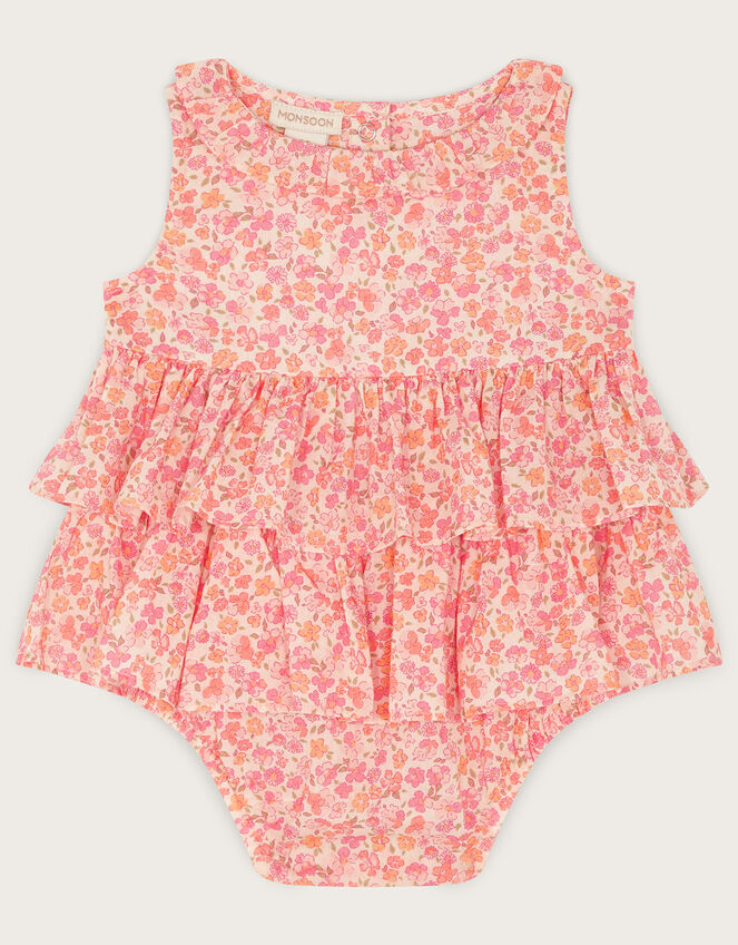 Newborn Ditsy Frill Romper, Orange (CORAL), large