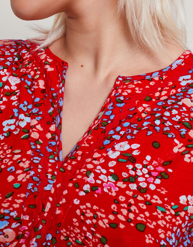 Micola Print Tiered Dress, Red (RED), large