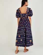 Ola Embroidered Midi Dress in Sustainable Cotton, Blue (NAVY), large