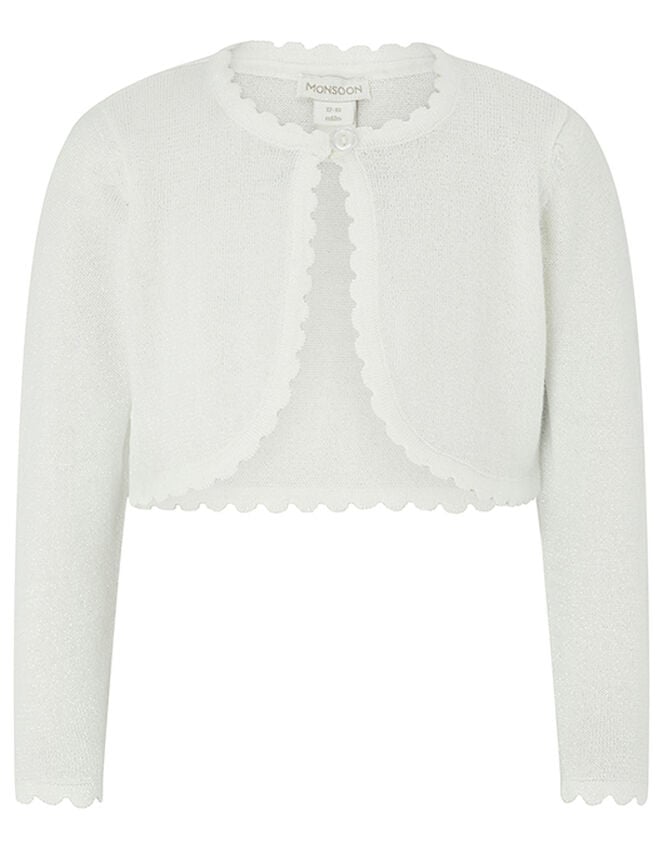 Baby Niamh Cropped Sparkle Knitted Cardigan, Ivory (IVORY), large