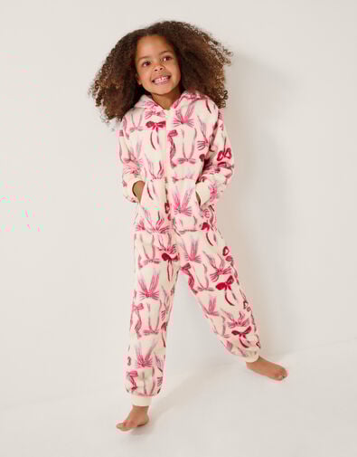 Bow Print Fleece Onesie, Cream (CREAM), large