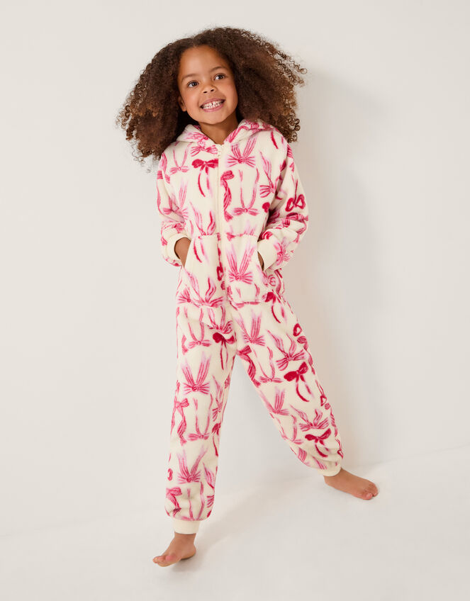 Bow Print Fleece Onesie, Cream (CREAM), large